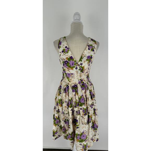 Aryeh Anthropologie Floral Midi Dress Womens Small Sleeveless Cream Purple - Picture 5 of 11